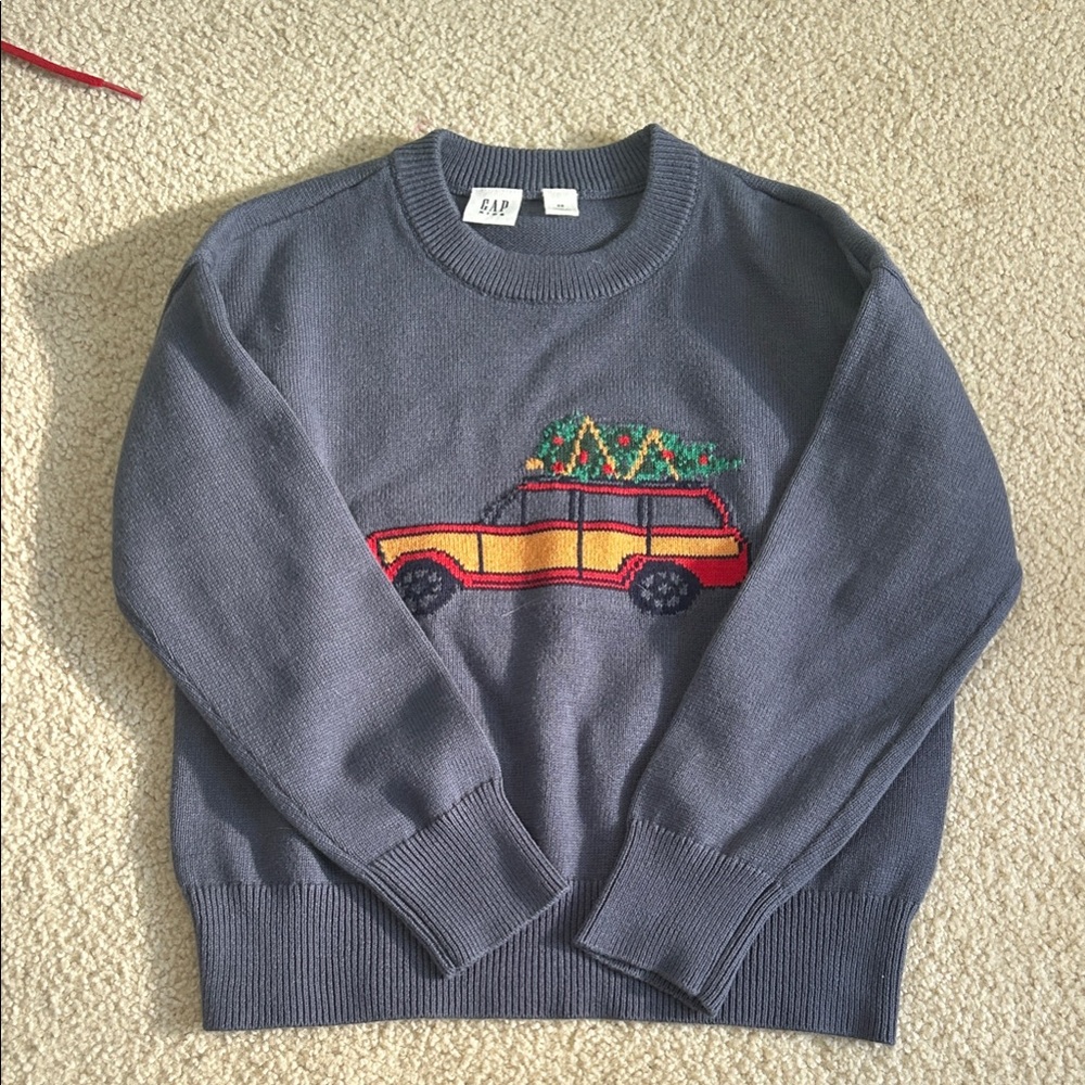 GAP Kids Gray Sweater with Festive Car Design